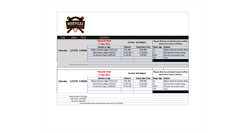 RLL Tryout  Schedule for 1/15 and 1/22 (Weather Permitting)